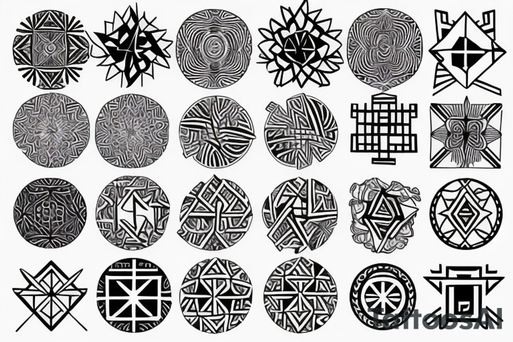 Geometric circular pattern around a cross, the left side black and the right side white tattoo idea Geometric circular pattern around a cross, the left side black and the right side white tattoo idea