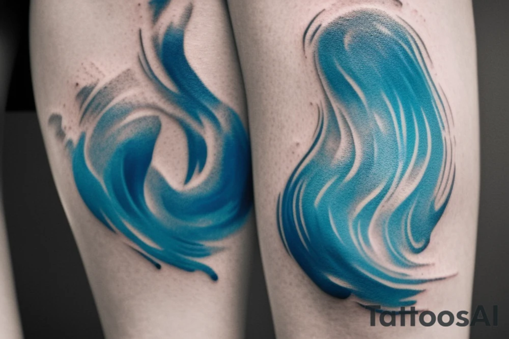 sketch of a tattoo on the upper leg of a girl on the thigh, bubbling water, power, majesty and ceaseless movement, development, flow, use all shades of blue and black,bright,in color,tattoo elongated shape,on a white background crisply, tattoo idea