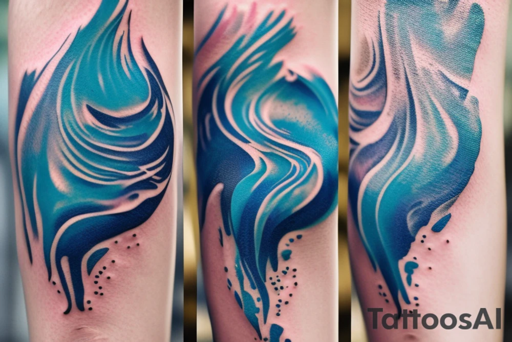 sketch of a tattoo on the upper leg of a girl on the thigh, bubbling water, power, majesty and ceaseless movement, development, flow, use all shades of blue and black,bright,in color,tattoo elongated shape,on a white background crisply, tattoo idea