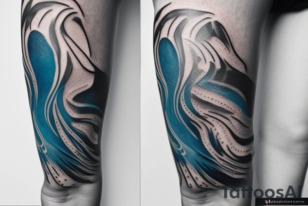 sketch of a tattoo on the upper leg of a girl on the thigh, bubbling water, power, majesty and ceaseless movement, development, flow, use all shades of blue and black,bright,in color,tattoo elongated shape,on a white background crisply, tattoo idea
