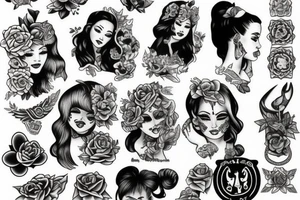 a girl in tattoos in the style of Sailor Jerry tattoo idea