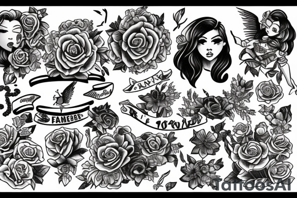 a girl in tattoos in the style of Sailor Jerry tattoo idea