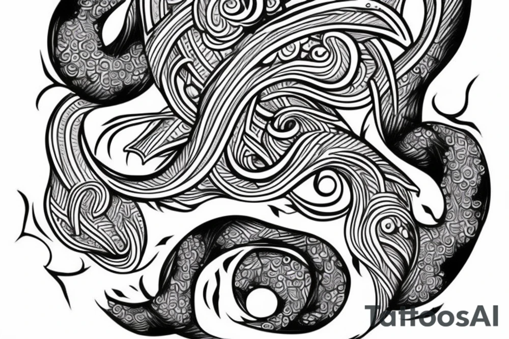 Sketch of a tattoo, Yin character, in the form of water tattoo idea