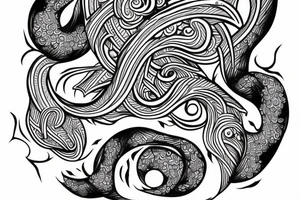 Sketch of a tattoo, Yin character, in the form of water tattoo idea
