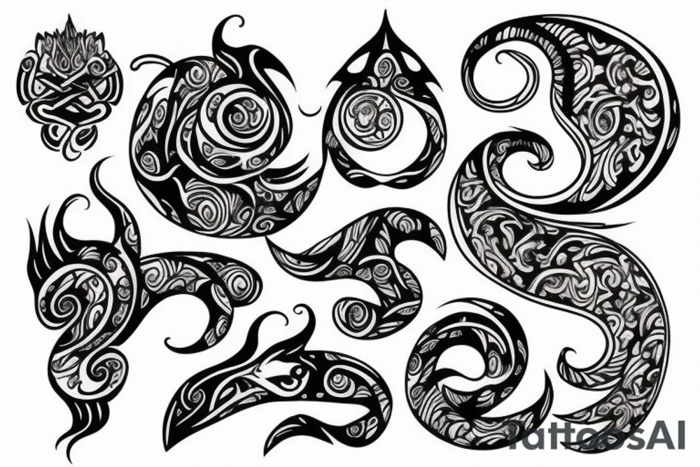 Sketch of a tattoo, Yin character, in the form of water tattoo idea