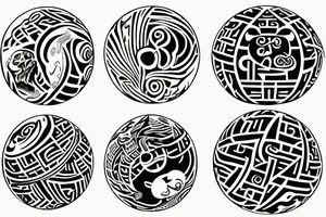 Sketch of a tattoo, Yin character, in the form of water, two hieroglyphs one from the bottom and one from the spherical tattoo idea
