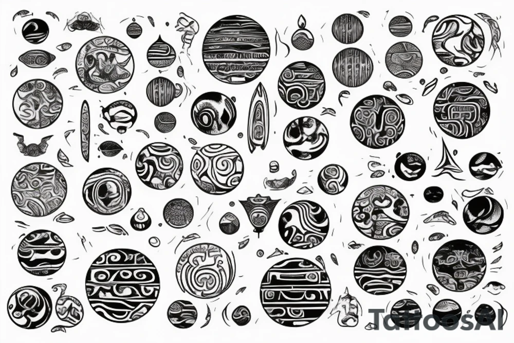 Sketch of a tattoo, Yin character, in the form of water, two hieroglyphs one from the bottom and one from the spherical ,bright,in color, tattoo elongated shape, on a white background, not crinkling tattoo idea