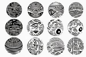 Sketch of a tattoo, Yin character, in the form of water, two hieroglyphs one from the bottom and one from the spherical ,bright,in color, tattoo elongated shape, on a white background, not crinkling tattoo idea