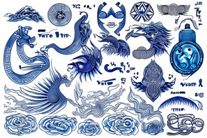 Yin water hieroglyph, all shades of blue, black, Yin symbol tattoo idea