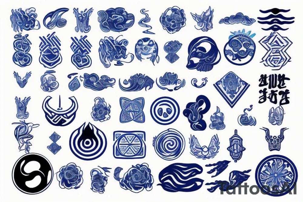 Yin water hieroglyph, all shades of blue, black, Yin symbol tattoo idea