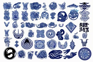Yin water hieroglyph, all shades of blue, black, Yin symbol tattoo idea
