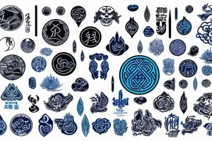 Yin water hieroglyph, all shades of blue, black, Yin symbol tattoo idea