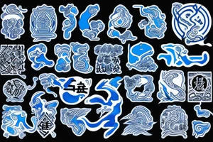 Yin water hieroglyph, all shades of blue, black, Yin symbol tattoo idea