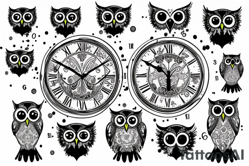 Owl with a clock for one of its eyes tattoo idea