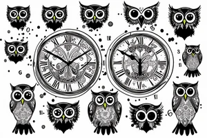 Owl with a clock for one of its eyes tattoo idea