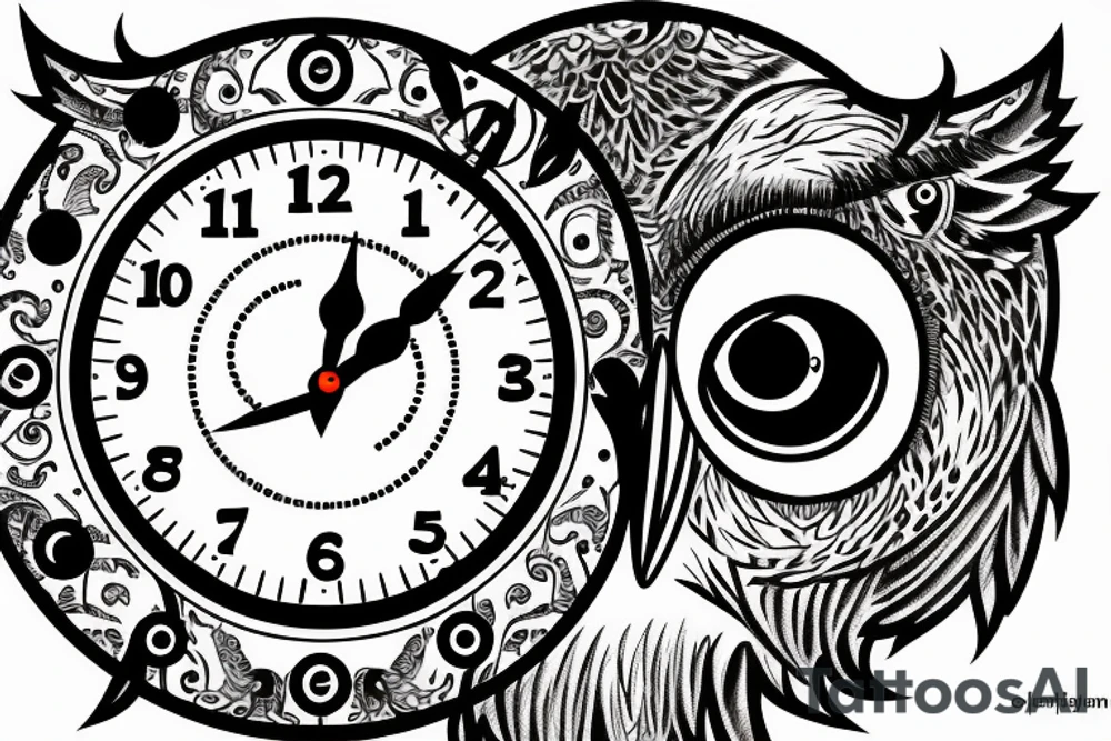Owl with a clock for an eyeball tattoo idea