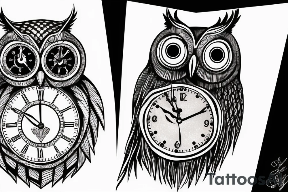 Owl with a clock for an eyeball tattoo idea