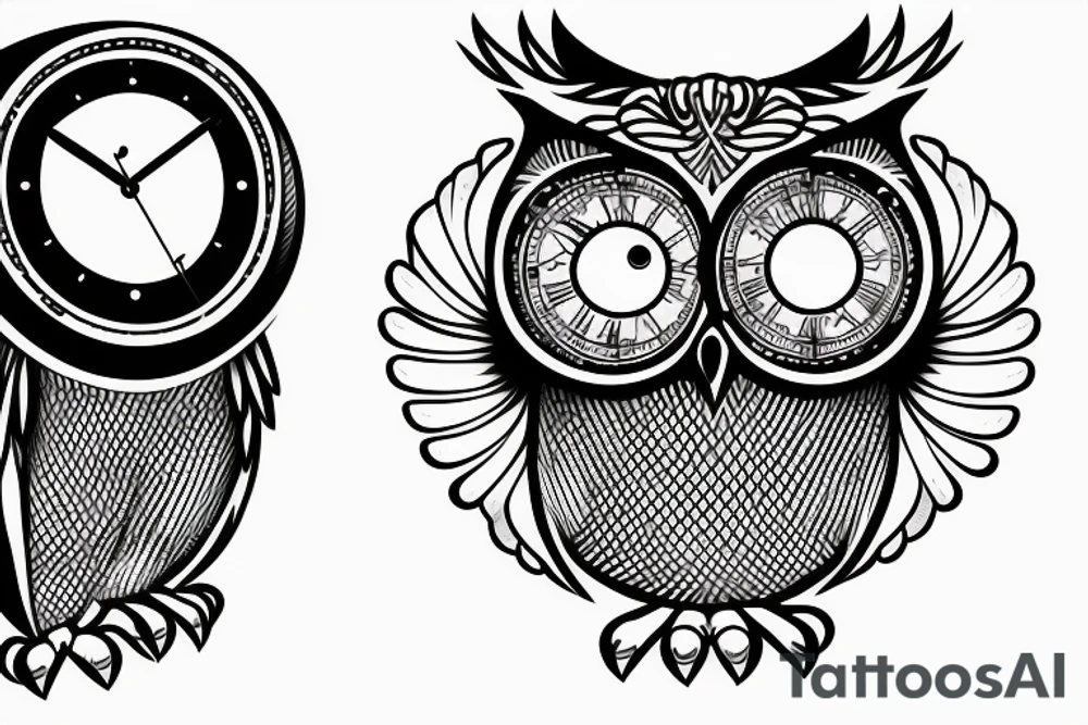 Owl with a clock for one eyeball tattoo idea