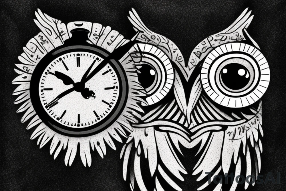Owl with a clock for one eyeball tattoo idea