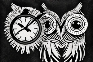 Owl with a clock for one eyeball tattoo idea