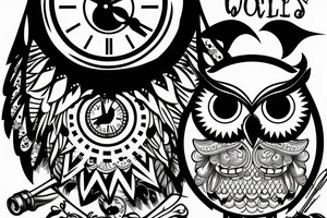 Owl with a clock for one eyeball tattoo idea