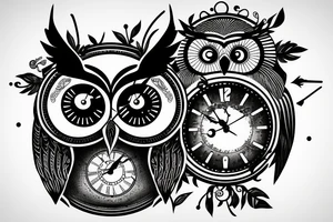 Owl with a broken clock for one eyeball tattoo idea