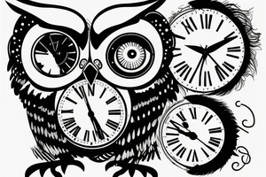 Owl with a broken clock for one eyeball tattoo idea