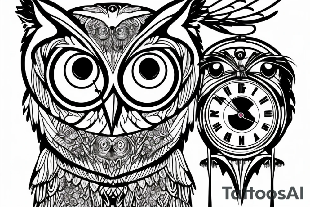 Owl with a broken clock for an eye tattoo idea Owl with a broken clock for an eye tattoo idea