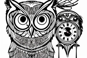 Owl with a broken clock for an eye tattoo idea