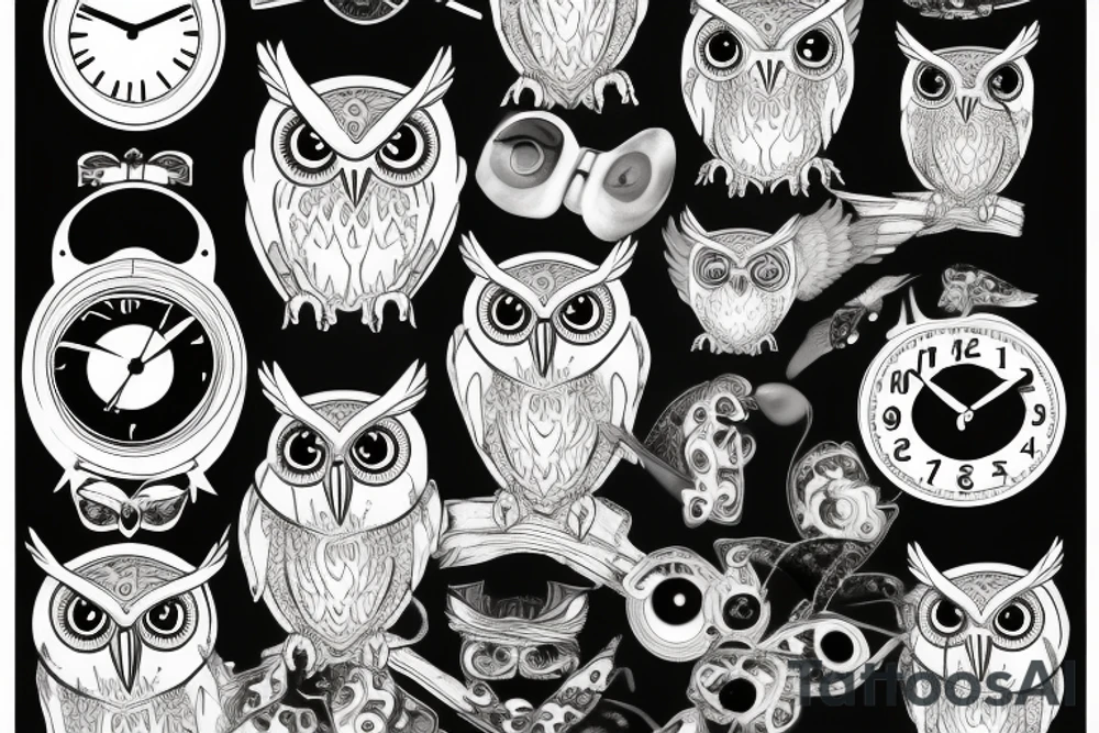 Owl with a broken clock for an eye tattoo idea Owl with a broken clock for an eye tattoo idea