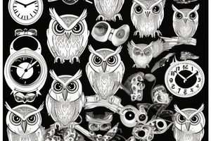 Owl with a broken clock for an eye tattoo idea