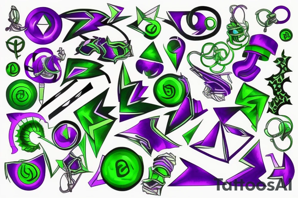 electrical ciruits green and purple tattoo idea