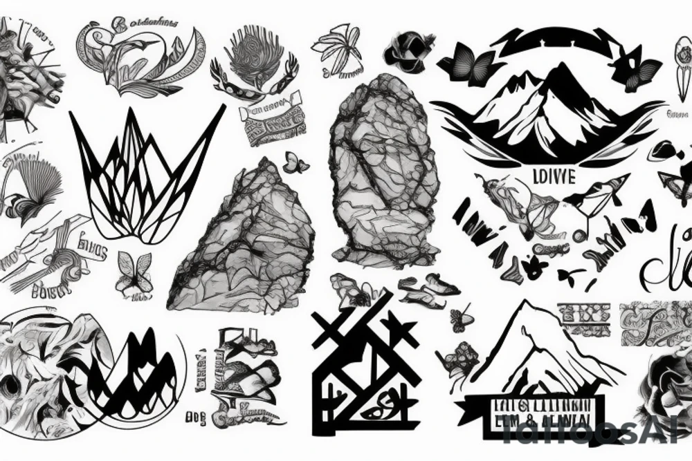 A mix of elements that represent me and my beliefs.
Mountain top and iceberg
Ocean and sand
A symbol of Argentina, Lebanon and France
Symbol of family and continuity
A butterfly and a dove
Layers
Contradictions
Opposites tattoo idea