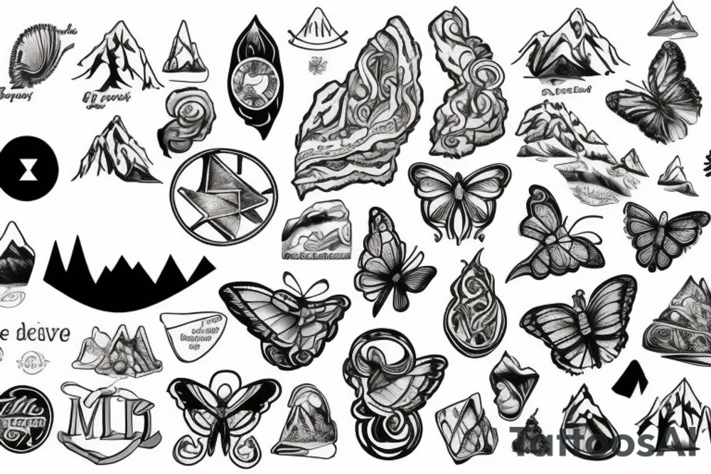 A mix of elements that represent me and my beliefs.
Mountain top and iceberg
Ocean and sand
A symbol of Argentina, Lebanon and France
Symbol of family and continuity
A butterfly and a dove
Layers
Contradictions
Opposites tattoo idea