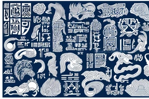 Yin water hieroglyph, all shades of blue, black, water-shaped hieroglyph, tattoo idea