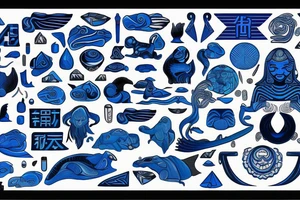 Yin water hieroglyph, all shades of blue, black, water-shaped hieroglyph, tattoo idea