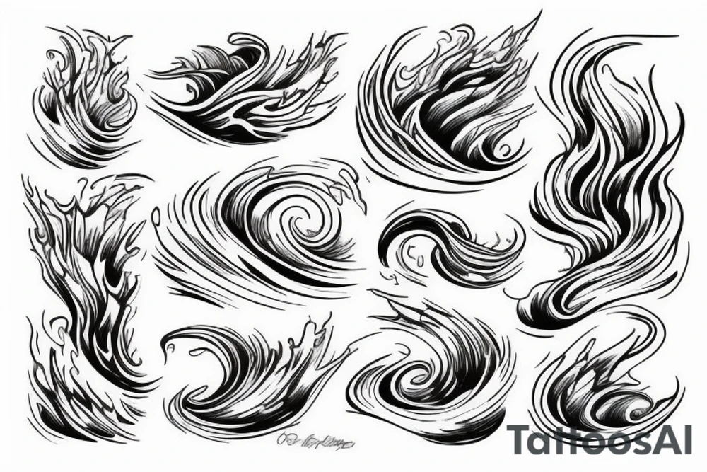 A stormy stream of water, a wave, the element of creation tattoo idea