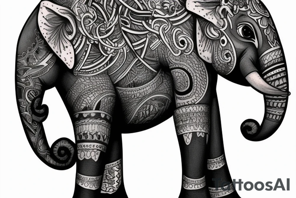 elephant in bavarian leather pants tattoo idea