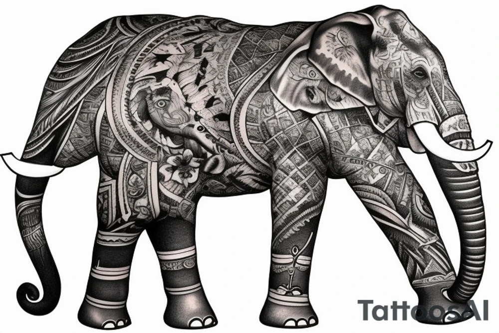 elephant in bavarian leather pants tattoo idea