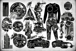 A galaxy skyline, dystopian roadway, end of the world tattoo idea