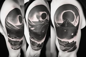 A galaxy skyline, dystopian roadway, end of the world tattoo idea