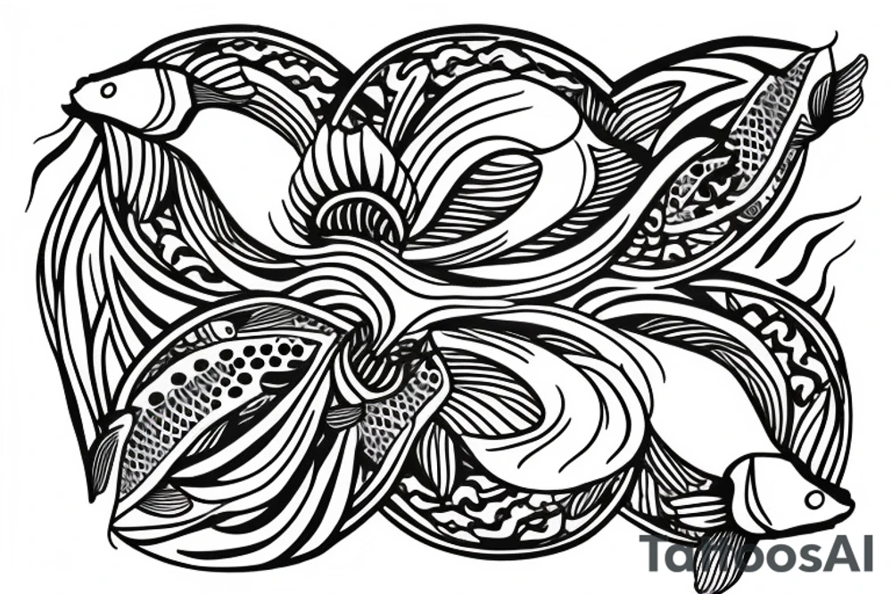 Yin and yang Koirala fish swimming around a lily pad tattoo idea