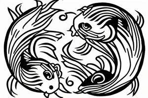 Yin and yang koi fish swimming around a lily pad tattoo idea