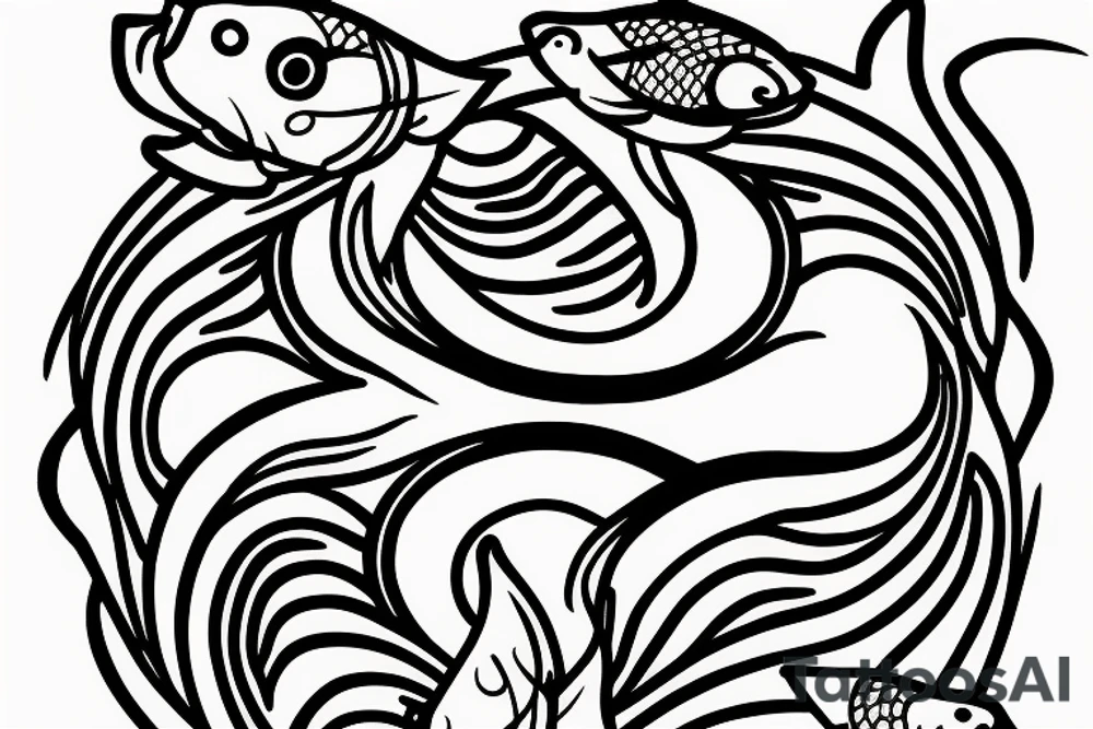Yin and yang koi fish swimming around a lily pad tattoo idea
