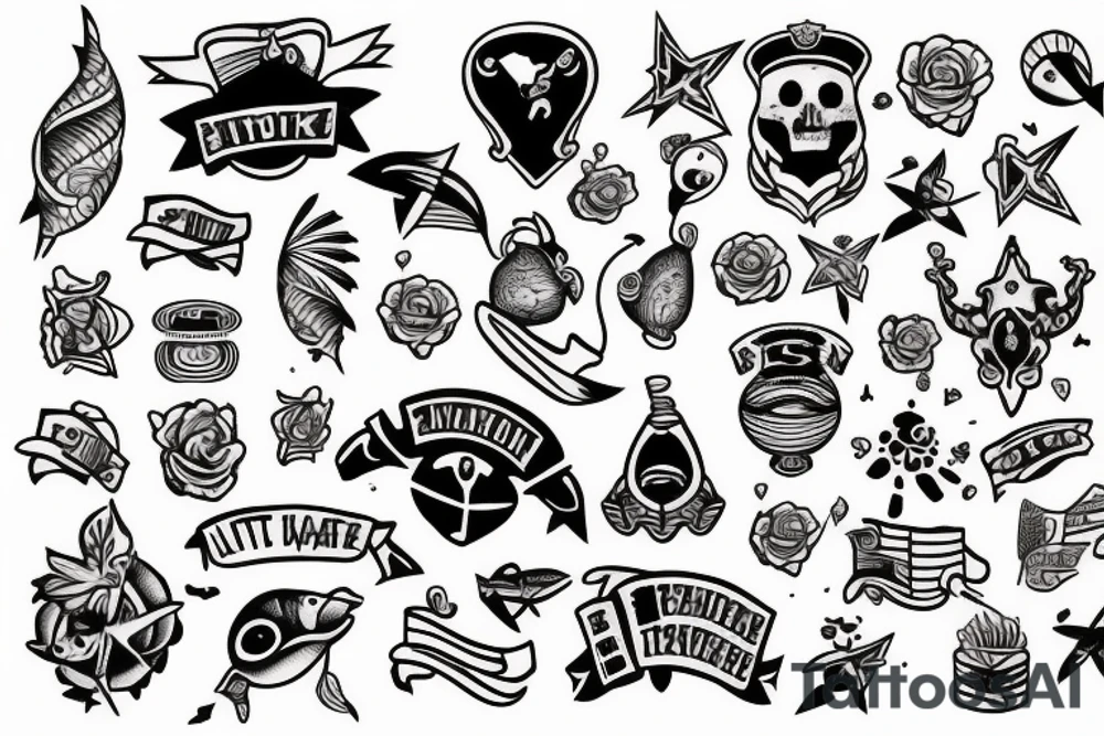 little tattoos in old school style on a marine theme tattoo idea