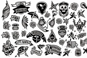 little tattoos in old school style on a marine theme tattoo idea