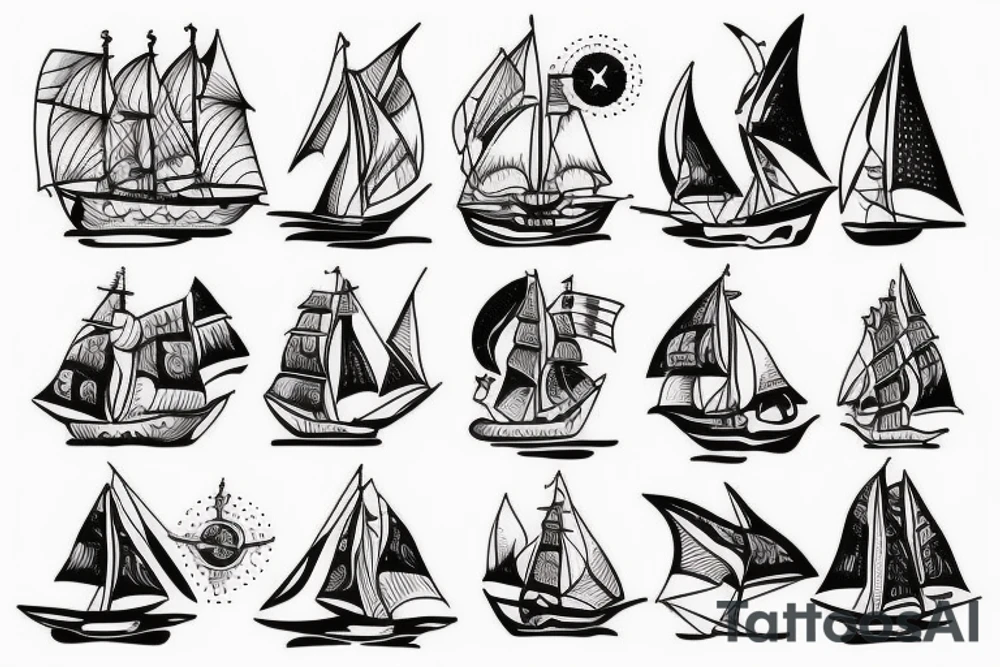 little tattoos of ship in old school style tattoo idea