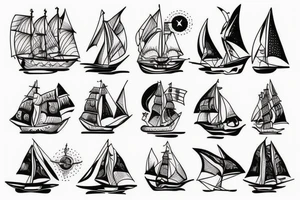 little tattoos of ship in old school style tattoo idea
