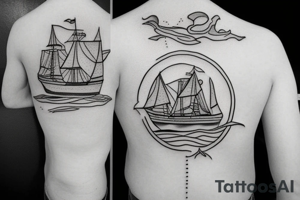 little tattoos of ship in old school style tattoo idea