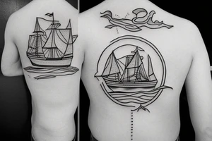 little tattoos of ship in old school style tattoo idea